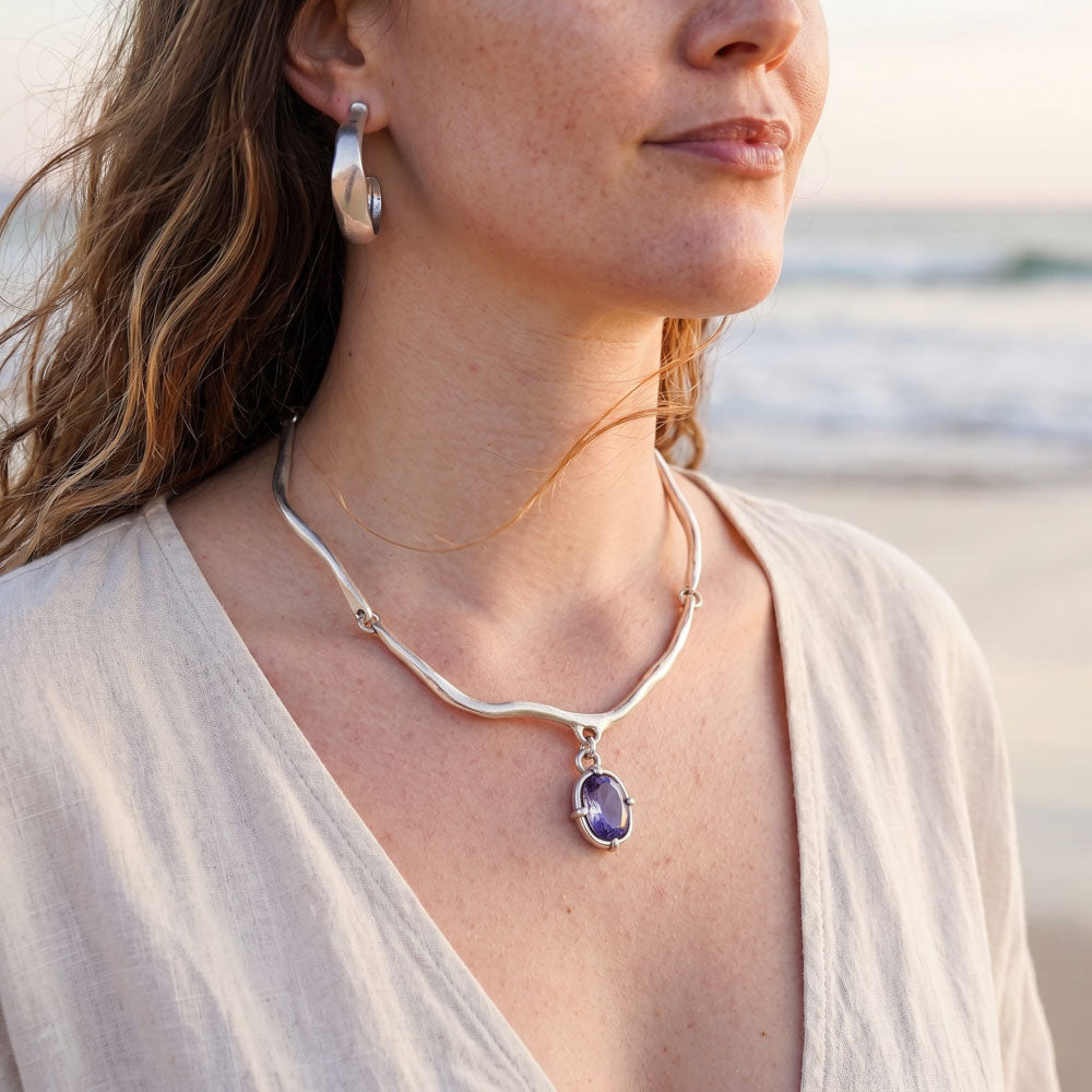 Zennor Crystal Necklace - Purple